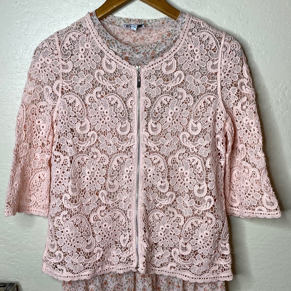 Anthropologie Jackets & Blazers - Pink lace zip dress jacket